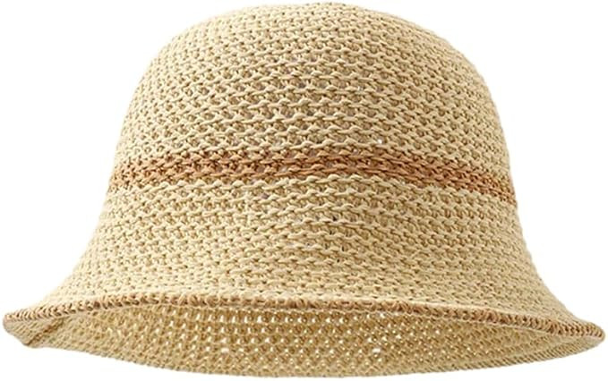 Women's Mesh Visor Casual Striped Straw Hat Short Brim Bucket Hat | Amazon (US)