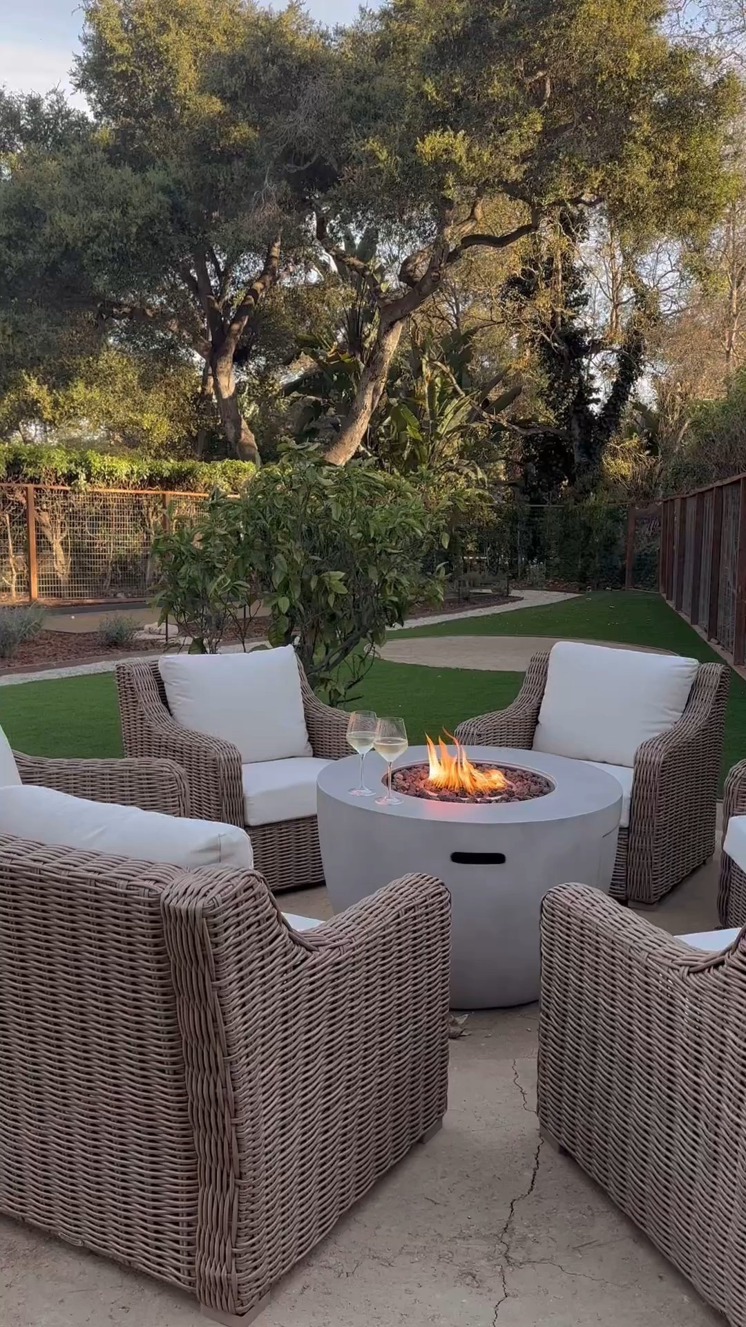 Outdoor fire pit area at the bungalow 
Love these outdoor lounge chairs 
So comfortable and they come with covers 