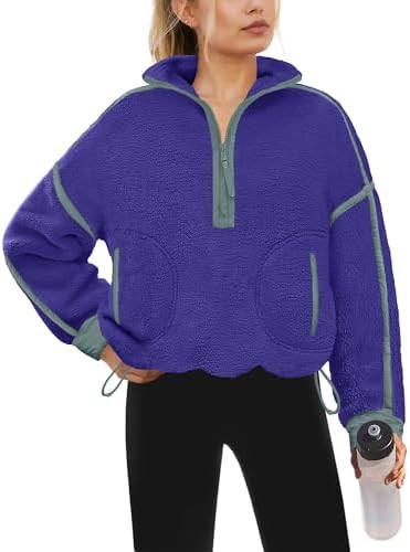 Yanekop Womens Quarter Zip Pullover Sherpa Fleece Jacket Oversized Zip Up Sweatshirt Half Zip Pul... | Amazon (US)