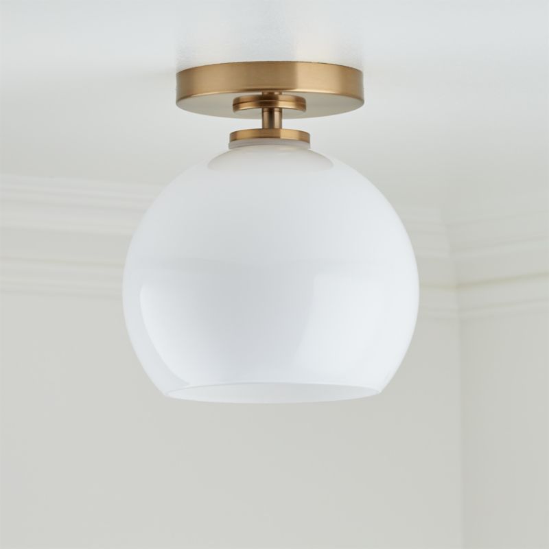 Arren Brass Flush Mount Light with Milk Round Shade + Reviews | Crate and Barrel | Crate & Barrel