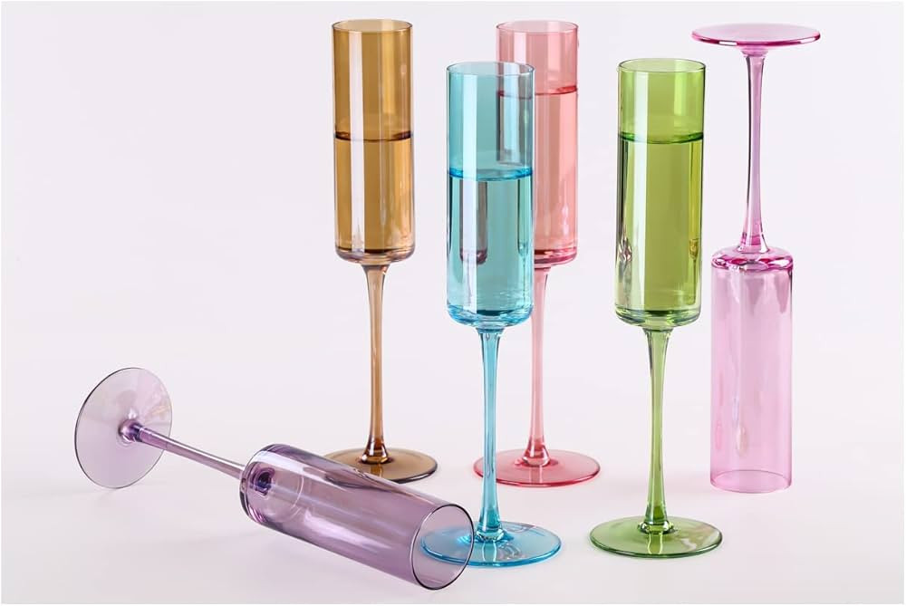 Physkoa Colorful Champagne Flutes Set of 6 -Weddings and Engagement Parties - Colored Champagne G... | Amazon (US)