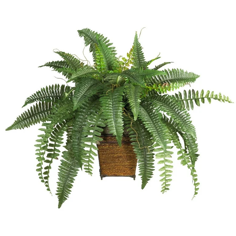 Nearly Natural 28" Artificial Silk Boston Fern Plant with Wicker Basket | Walmart (US)