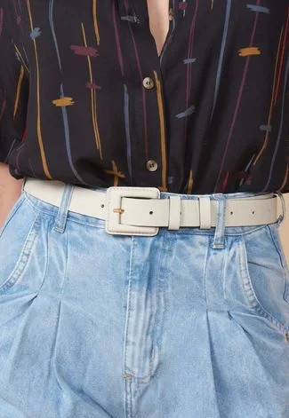 Cinto AMARO Essential De Couro Básico Fivela Encapada Off-White | Dafiti (BR)