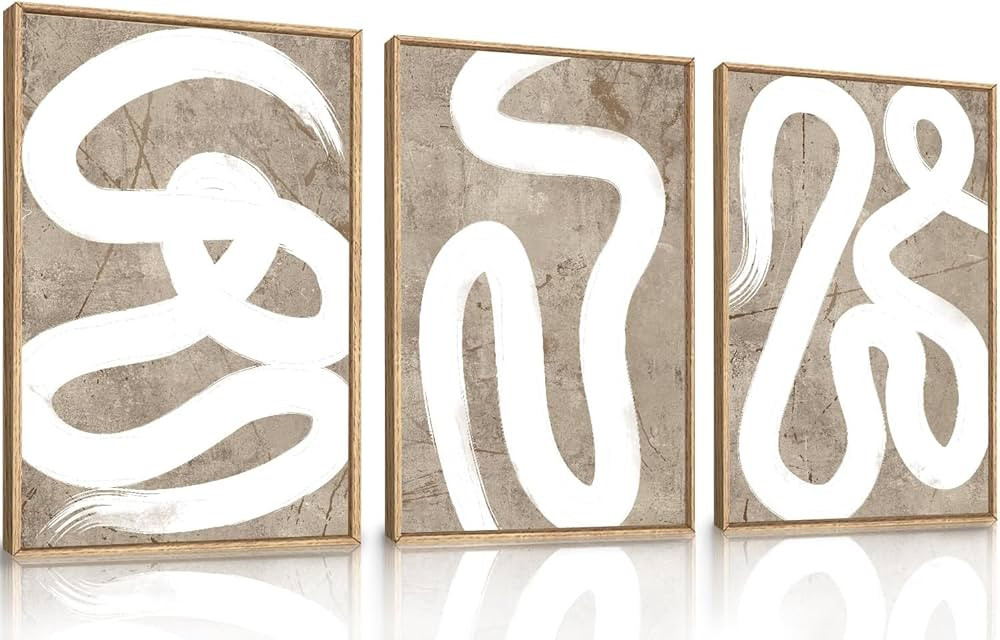 Ausril Abstract Shapes Framed Canvas Print Wall Art Set Duotone Minimalist Brush Stroke Wall Pain... | Amazon (CA)