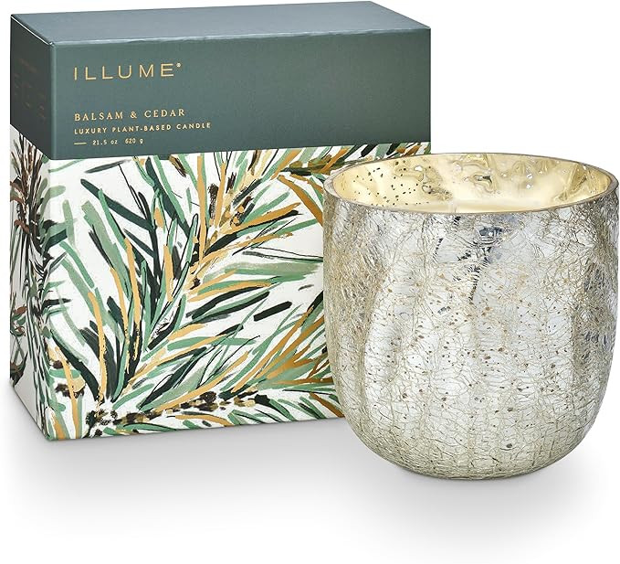 ILLUME Large Boxed Crackle Glass Candle, Balsam & Cedar | Amazon (US)