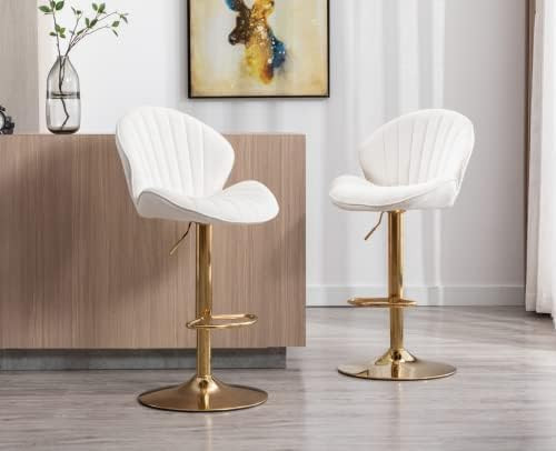 CIMOTA White and Gold Bar Stools Set of 2 Adjustable Height Bar Chairs Modern Swivel Barstools wi... | Amazon (US)