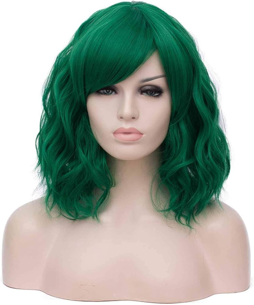 Mildiso Dark Green Wigs for Women Short Curly Wavy Bob Wig with Bangs Green Hair Wig with Wig Cap... | Amazon (US)
