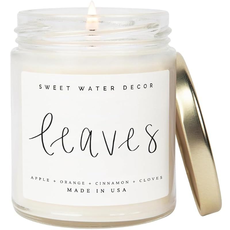 Sweet Water Decor Leaves Candle | Autumn, Cinnamon, Apple, Fall Scented Soy Candles for Home | 9o... | Amazon (US)