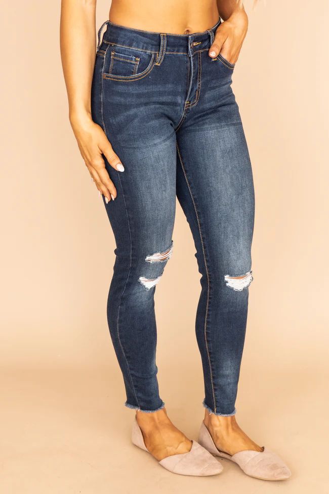 Kylie Distressed Dark Wash Jeans | The Pink Lily Boutique