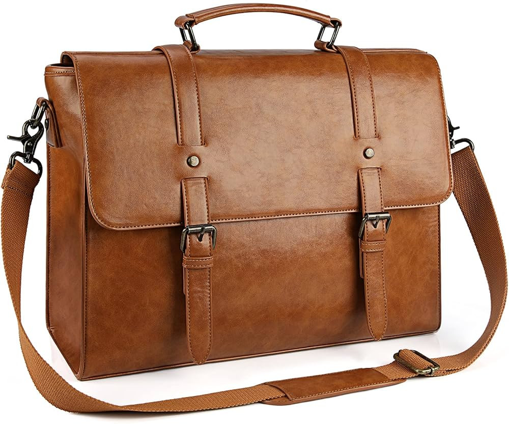Mens Messenger Bag Vintage 15.6 Inch Waterproof Leather Laptop Briefcase Large Satchel Shoulder B... | Amazon (US)