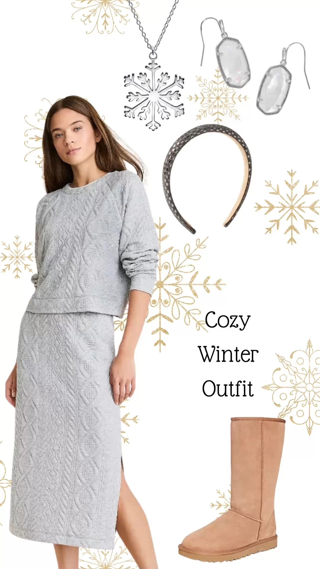 This is the outfit I wore Christmas Eve. I was going for a comfortable, chill, winter vibe. It translated ❄️ The pockets in the skirt held my phone as I bustled around the house. The top and bottom are soft, warm, and have some stretch to them. 
The headband was very comfortable. I have a small head and it was a perfect fit, not too tight or too loose. The sparkle was a nice touch. 
Love my Uggs for their comfort and warmth. The classic tall is my favorite height hitting mid calf.
The earrings dress it up a little but still give it a chill vibe. 
I have a different snowflake necklace than the one shown but it’s a pretty close match. I love wearing snowflake jewelry, especially this time of year.
If you’re looking for a comfortable stylish outfit for winter, you’ll love this one!
#lou&grey #LOFT 

#LTKselfcare #LTKGiftGuide #LTKHoliday