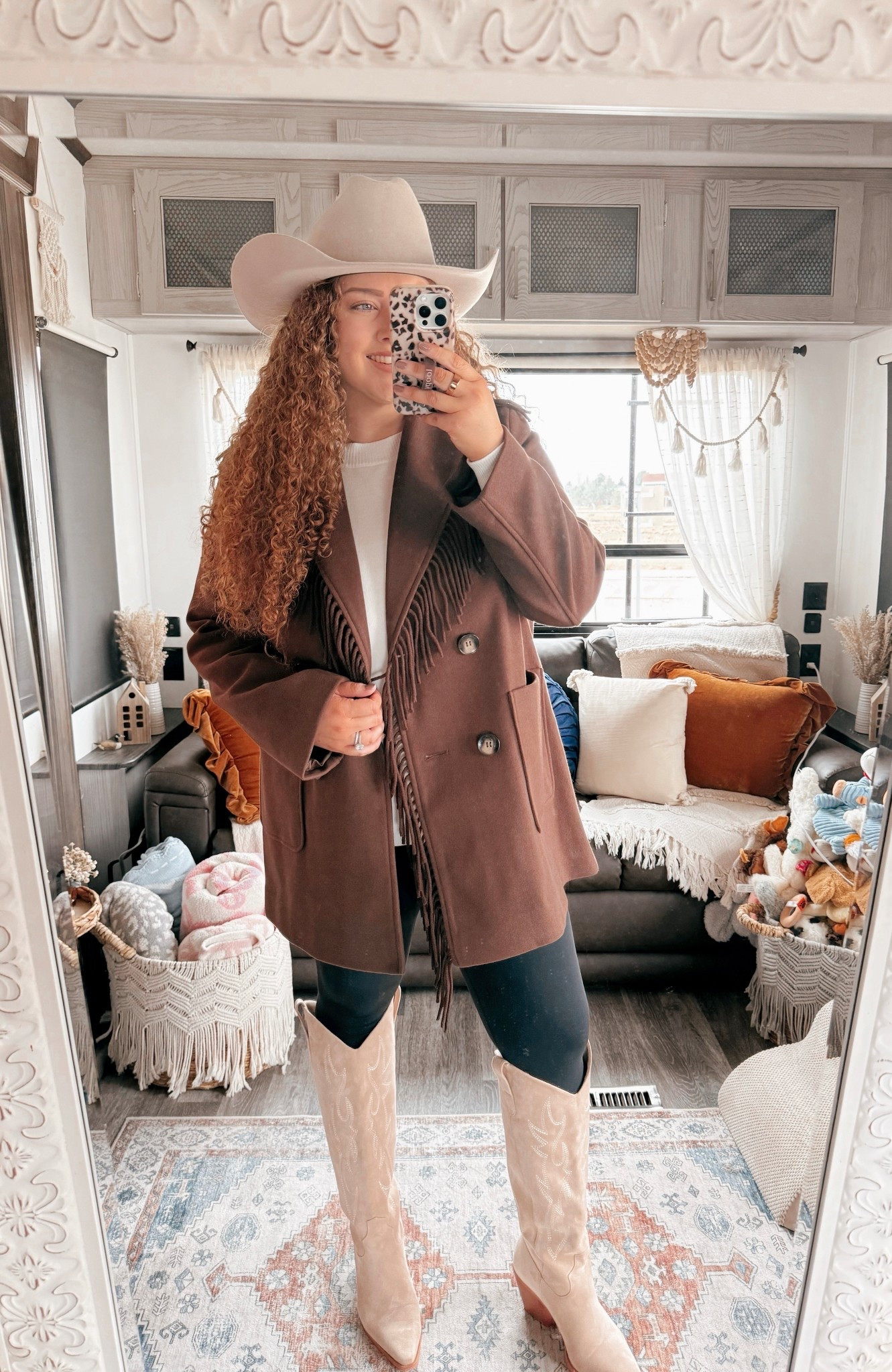 Forever in my western era 🤎
Comfortable, classic, and easy to throw on ✨ brown fringe coat | fringe coat outfit | western fringe jacket | boho western style | nordstrom fashion | nordstrom finds | western chic outfit | cowgirl inspired style | neutral western outfit | fall winter western outfits | white sweater outfit | classic sweater look | everyday sweater | amazon leggings | amazon fashion leggings | black leggings outfit | buttery soft leggings | everyday comfort style | casual western outfit | beige suede cowgirl boots | cowgirl boots outfit | western boots women | neutral cowgirl boots | beige western boots | cowgirl hat outfit | beige cowboy hat | western accessories | western outfit inspo | boho cowgirl aesthetic | modern western style | rodeo outfit inspo

#LTKMidsize #LTKootd #LTKSaleAlert
