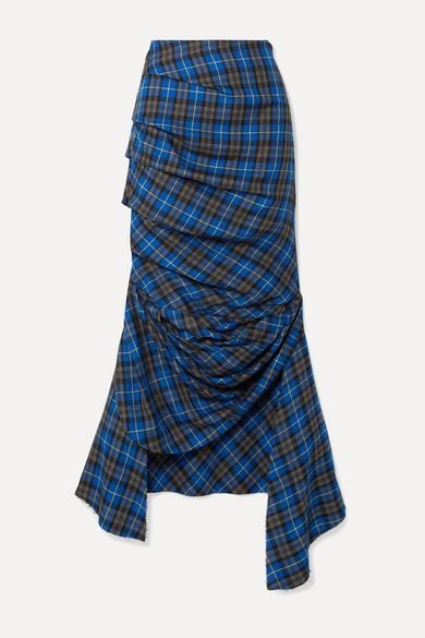 Gathered checked twill midi skirt | NET-A-PORTER (UK & EU)