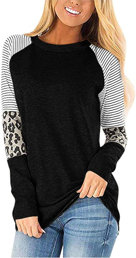TECREW Women's Leopard Colorblock Shirt Casual Long Sleeve Tunic Tops | Amazon (US)