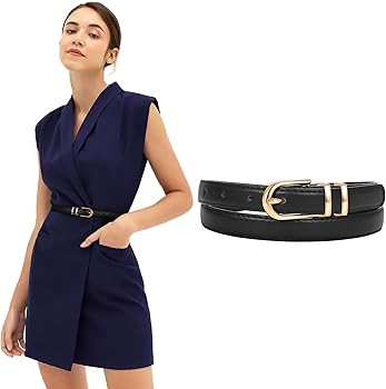 JASGOOD Womens Skinny Leather Belt Ladies Thin Faux Leather Belt with Gold/Silver Buckle for Jean... | Amazon (US)