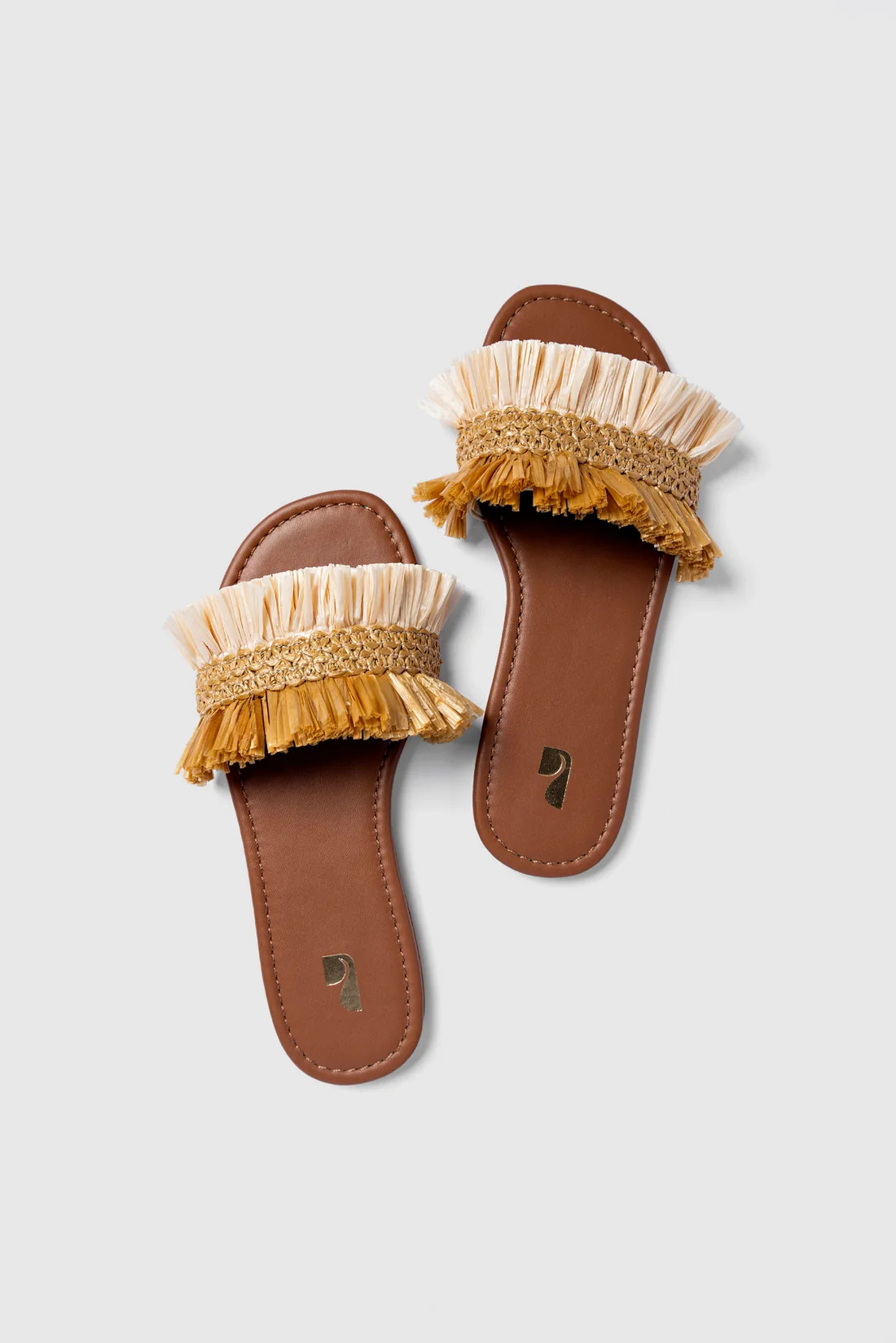 Bahia Fringe Flat In Beige And Peanut Raffia | Larroude