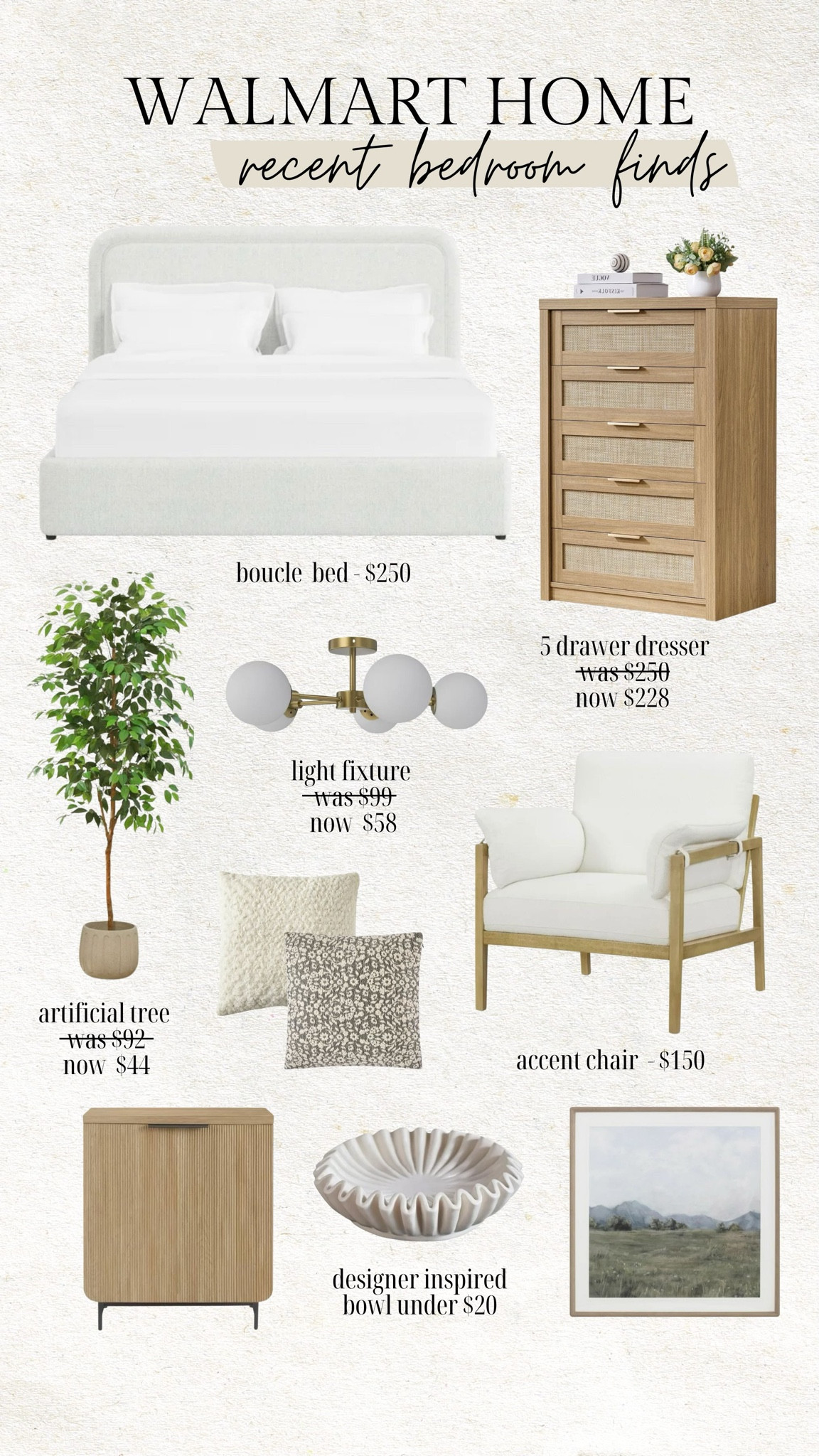Walmart home - new bedroom finds 🤍 this white boucle bed is such a great find for only $250! 

Primary bedroom, bedroom decor, neutral bedroom decor, home decor, white bed, oak dresser, accent chair, white chair, wall art, throw pillows, light fixture, side table, Walmart find, Walmart home, Christine Andrew 

@walmart #WalmartPartner

#LTKFindsUnder100 #LTKHome #LTKStyleTip