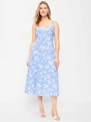 Fit & Flare Sleeveless Linen-Blend Midi Dress | Old Navy (US)