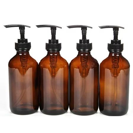 Vivaplex 4 Large 8 oz Empty Amber Glass Bottles with Black Lotion Pumps | Walmart (US)