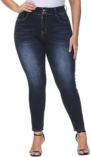 ALLEGRACE Plus Size Jeans for Women High Waisted Stretch Ripped Casual Distressed Skinny Jeans Ca... | Amazon (US)