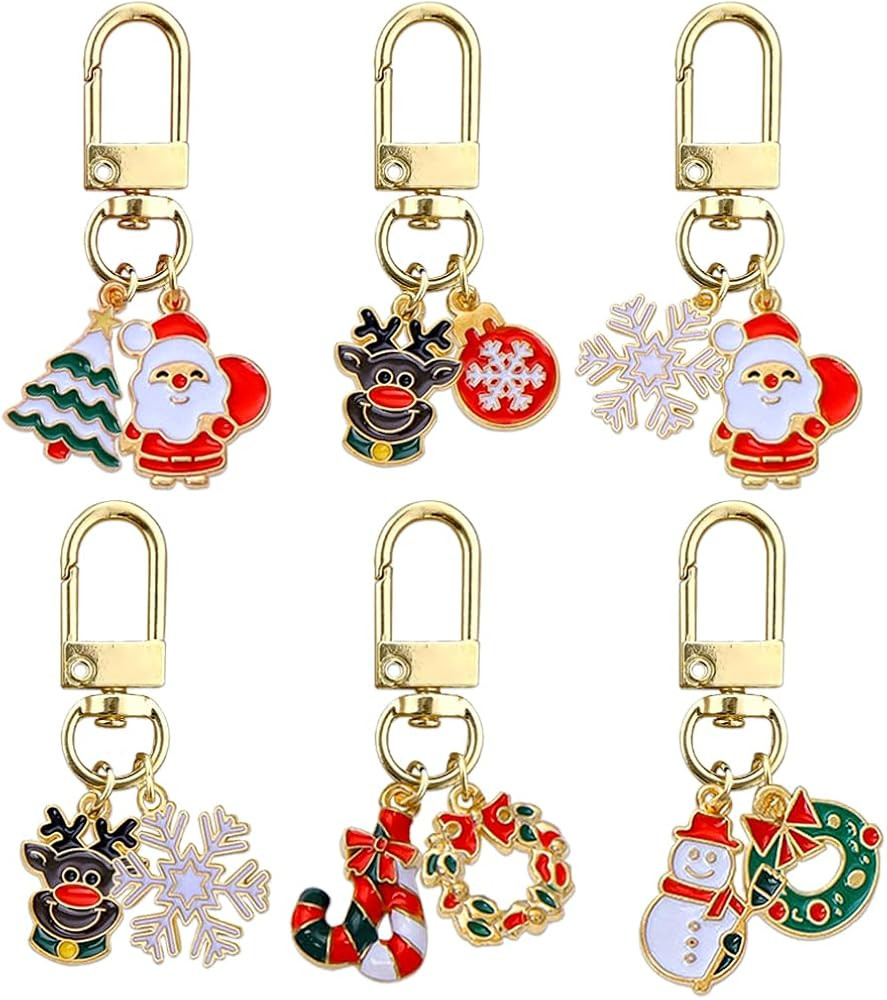 6 Pcs Christmas Keychain Accessories Metal Christmas Keychains For Women Bag Charms Santa Claus E... | Amazon (US)