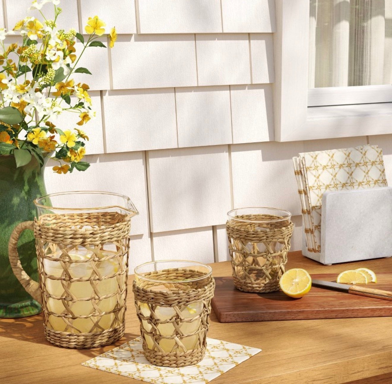These Target finds = effortless summer hosting 🍋✨
target home finds, summer entertaining decor, coastal outdoor styling, woven drinkware, rattan pitcher set, neutral hosting essentials, outdoor table decor, lemon summer aesthetic, casual entertaining ideas, budget friendly home decor, target new arrivals, warm neutral decor, backyard hosting setup, patio table styling, glass pitcher and cups, natural texture decor, summer refresh ideas, easy hosting essentials, chic everyday entertaining, target summer decor @Target 

#LTKHome #LTKSaleAlert #LTKSeasonal