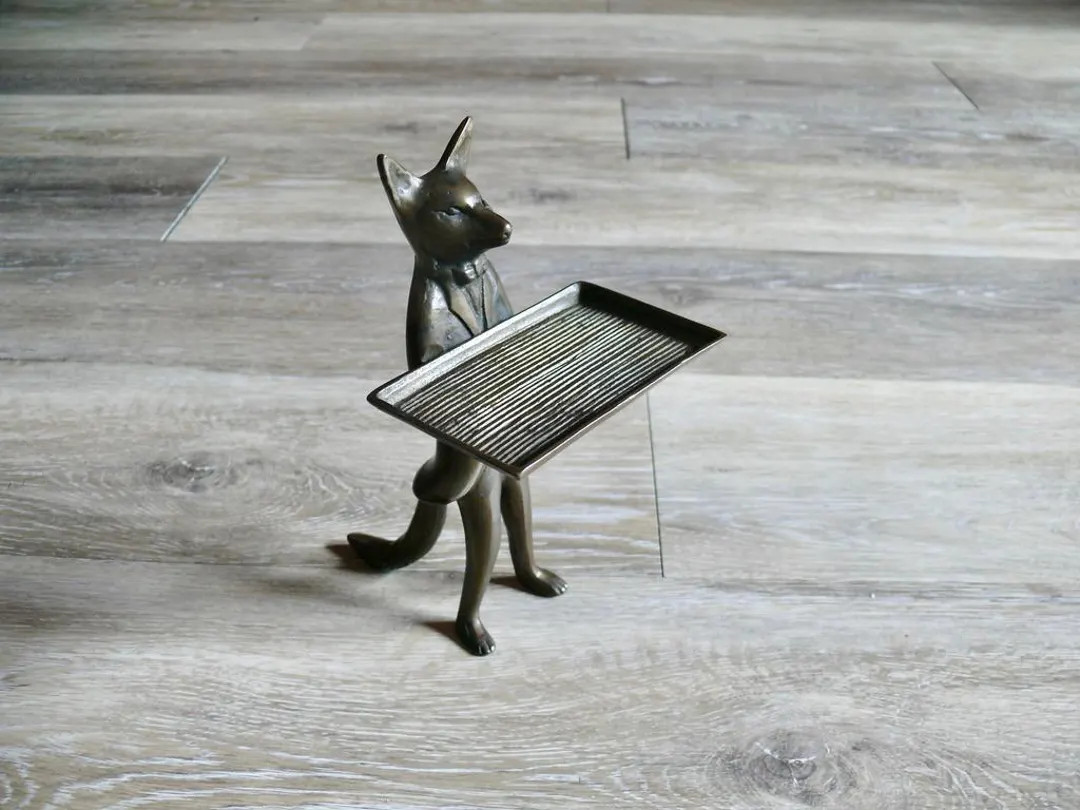 Brass Fox Butler Card Holder Tray, Vintage Figural Desk Decor - Etsy | Etsy (US)