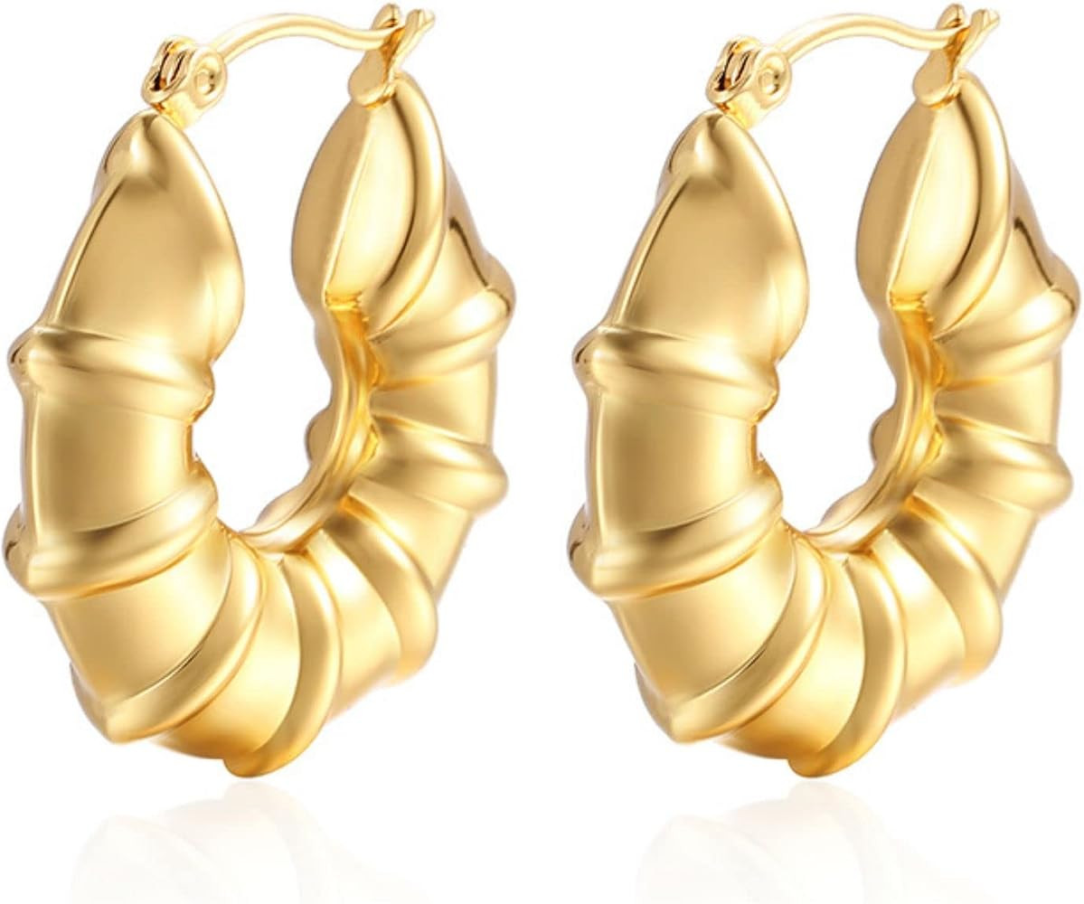 18K Gold Plated Twisted Chunky Gold Hoop Earrings Rope round trendy for Women Graduation Gift (Go... | Amazon (US)