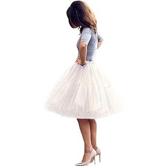 WEISIPU Women's 6 Layer Short A Line Elastic Waistband Tutu Tulle Prom Princess Midi Dance Skirt | Amazon (US)