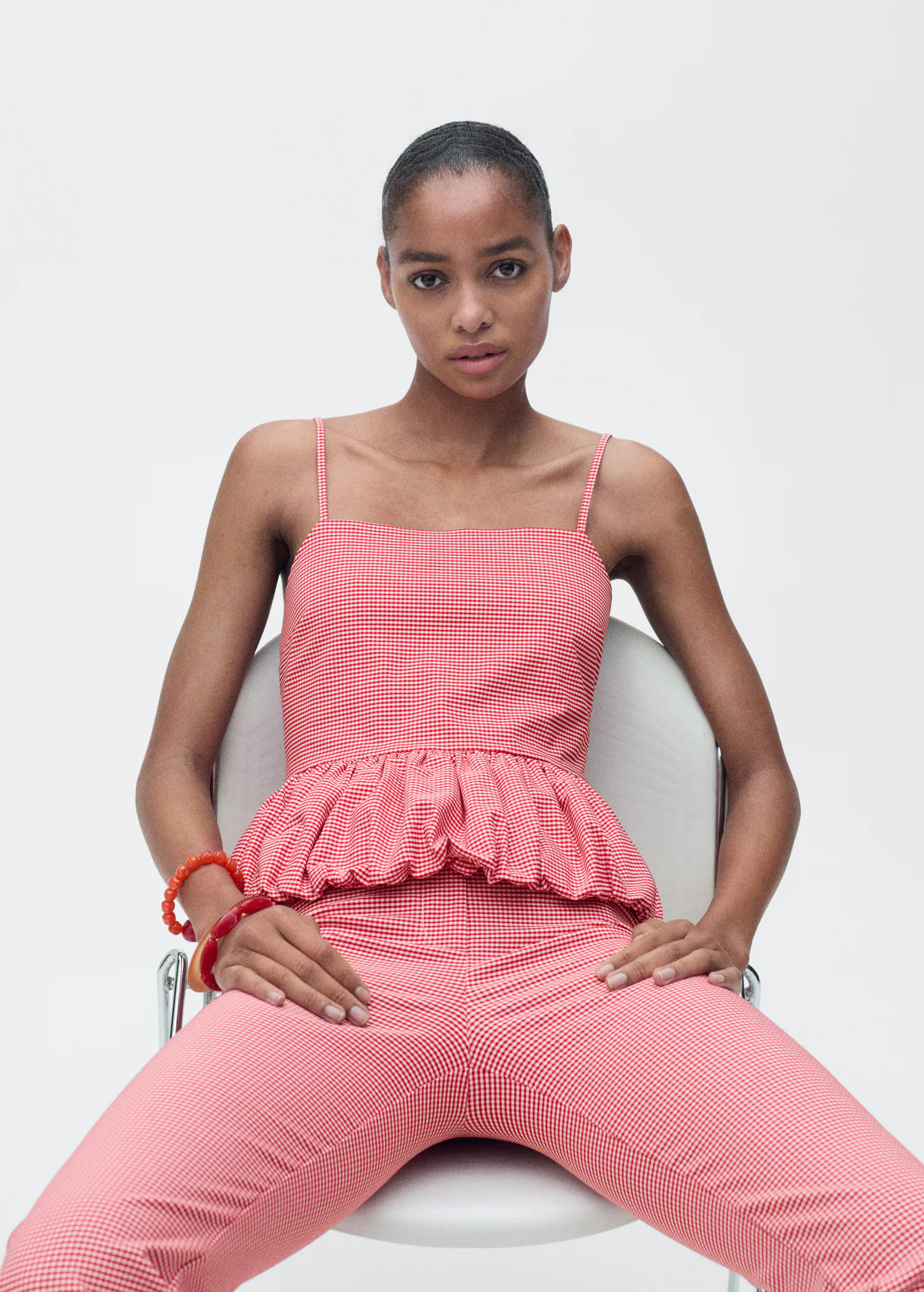 Gingham-check top with ruffle - Women | MANGO USA | Mango (US/MX/AU)