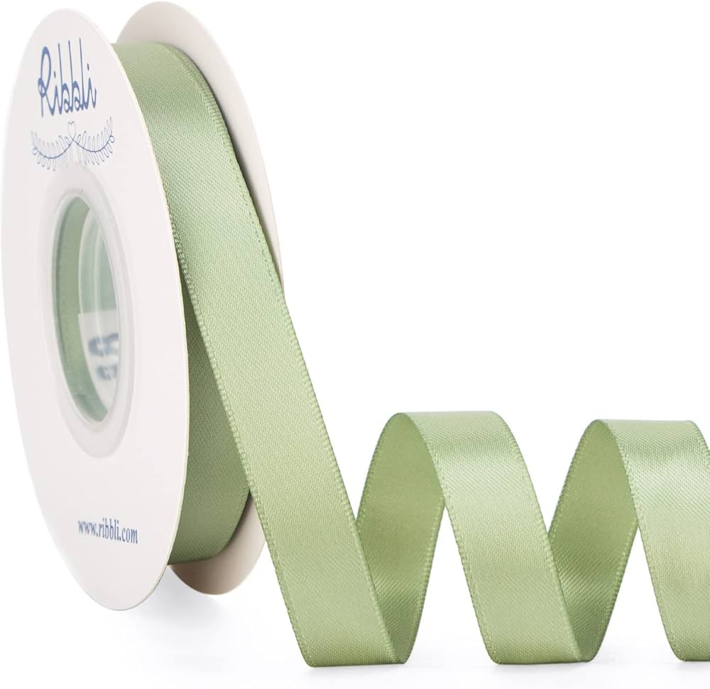 Ribbli Dusty Sage Satin Ribbon Double Faced Satin 1/2 Inch x Continuous 25 Yards-Sage Green Ribbo... | Amazon (US)