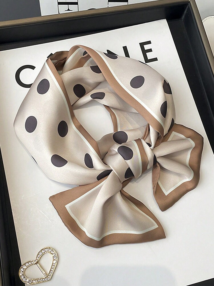 1pc Simple Elegant Polka Dot Satin Square Scarf, Double-Layer Satin Ribbon Scarves For Women, Can... | SHEIN