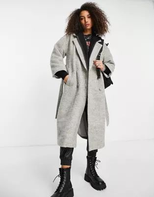Object wool mix herringbone wrap coat in grey | ASOS (Global)