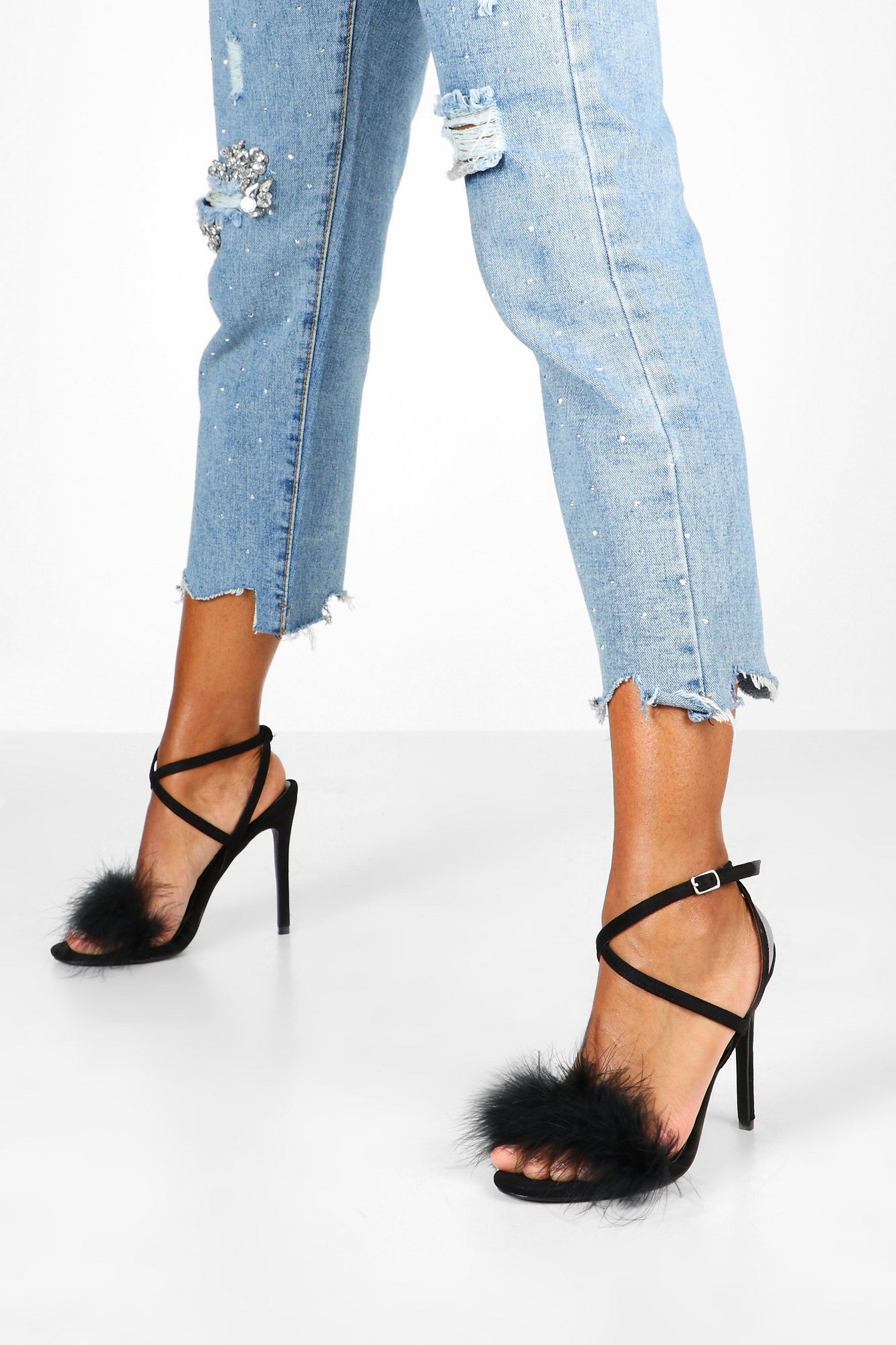 Feather Trim 2 Part Stilettos | Boohoo.com (US & CA)