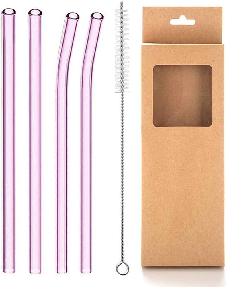 Reusable Glass Straws, 8mm Straight Bent Glass Drinking Straws, 4 Pcs Straws with Cleaning Brush,... | Amazon (US)