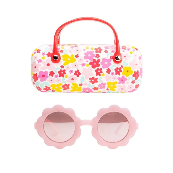 Wonder Nation Girls Floral Sunglasses with Case, Pink Multi | Walmart (US)
