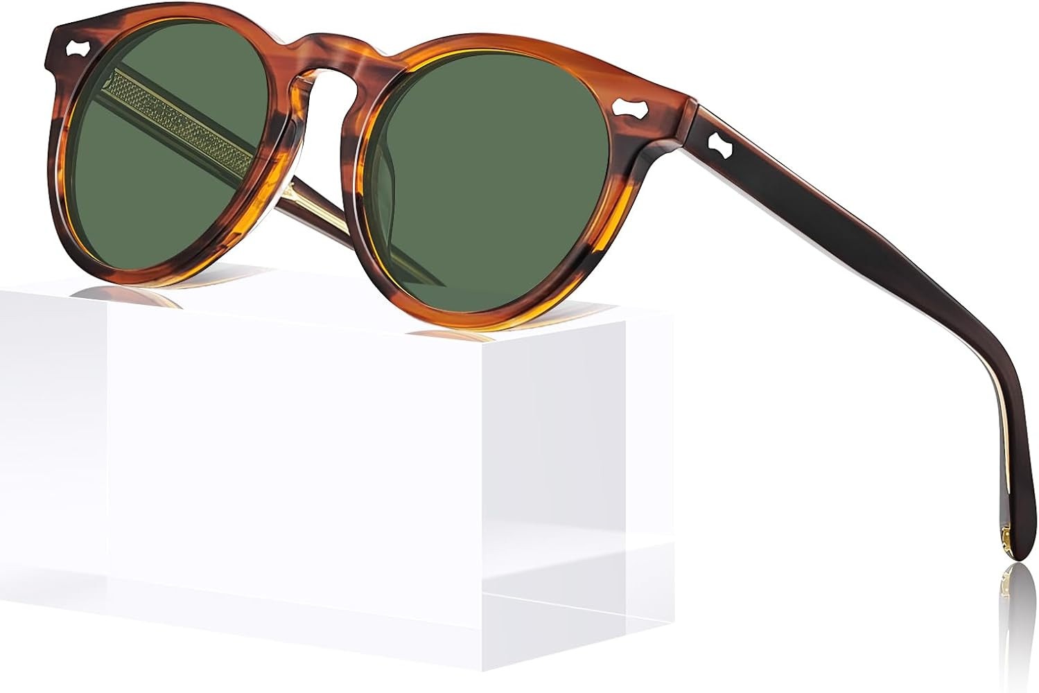 CARFIA Retro Acetate Polarized Sunglasses for Men UV Protection, Vintage Round Frame Eyewear with... | Amazon (US)