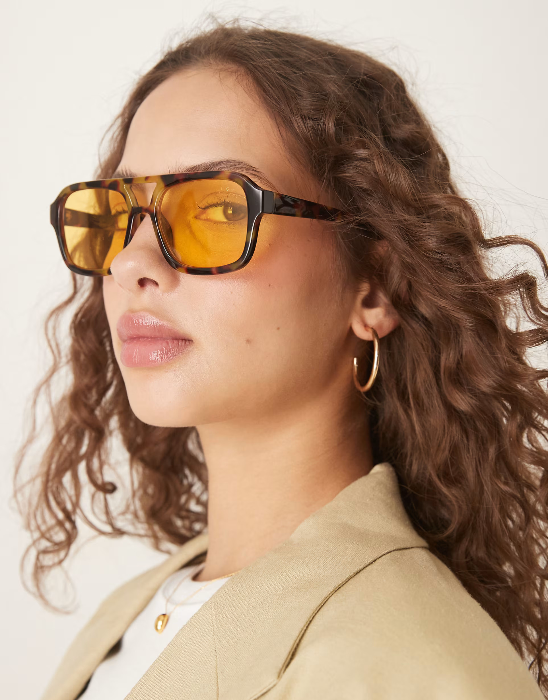 ASOS DESIGN aviator sunglasses in milky tort with yellow lens | ASOS | ASOS (Global)