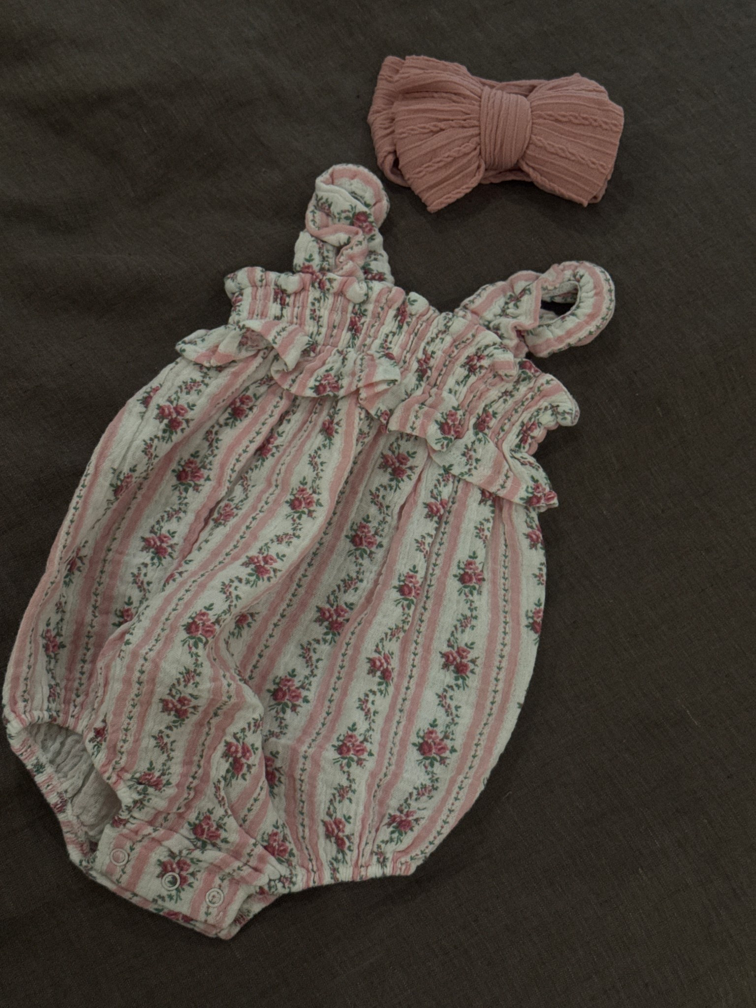 Baby girl pink playsuit onesie with matching bow 

#LTKBaby #LTKmomlife #LTKKids