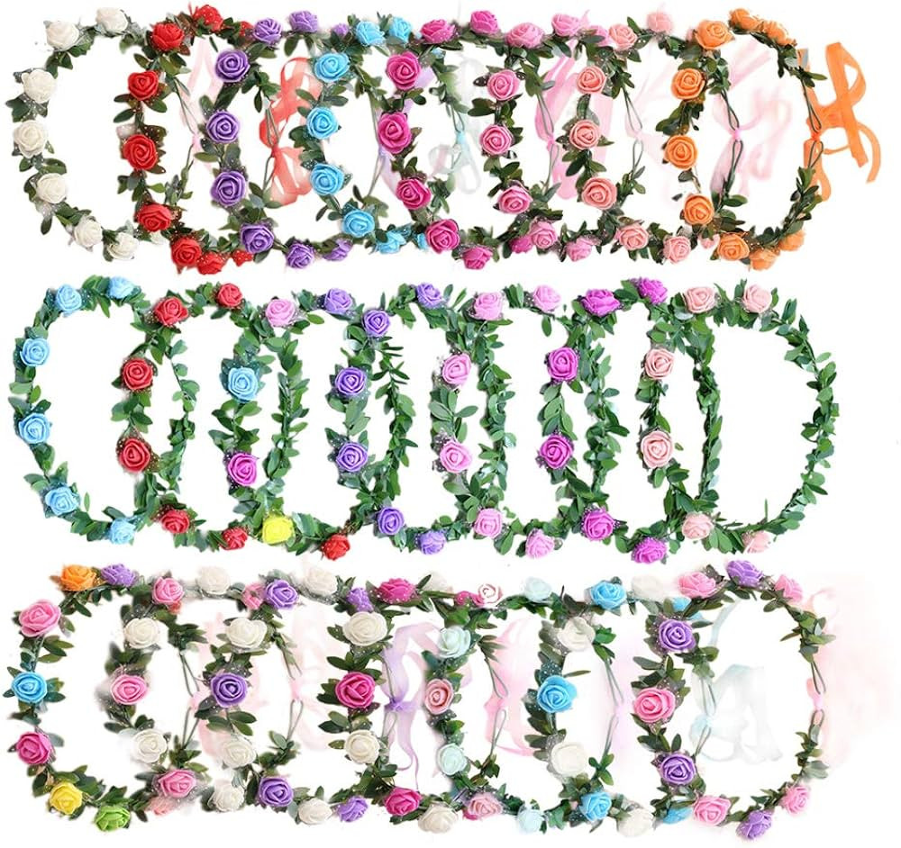 22 Pcs Multicolor Rose Flower Wreath Crown Headband Garland Headpiece for Music Festival Celebrat... | Amazon (US)