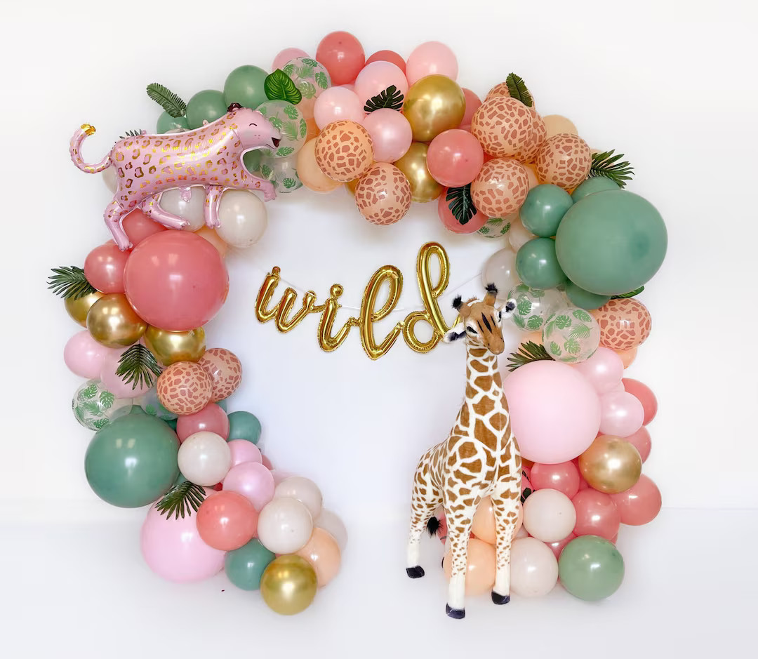 Girls Safari Balloon Arch Pink Jungle Balloon Garland Kit Wild One Birthday Dusty Pink Eucalyptus... | Etsy (US)