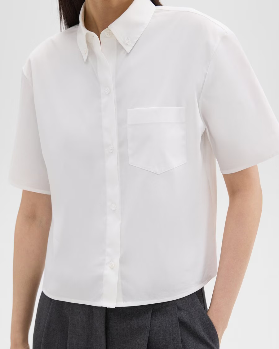 Good Cotton Cropped Short-Sleeve Shirt | Theory | Theory