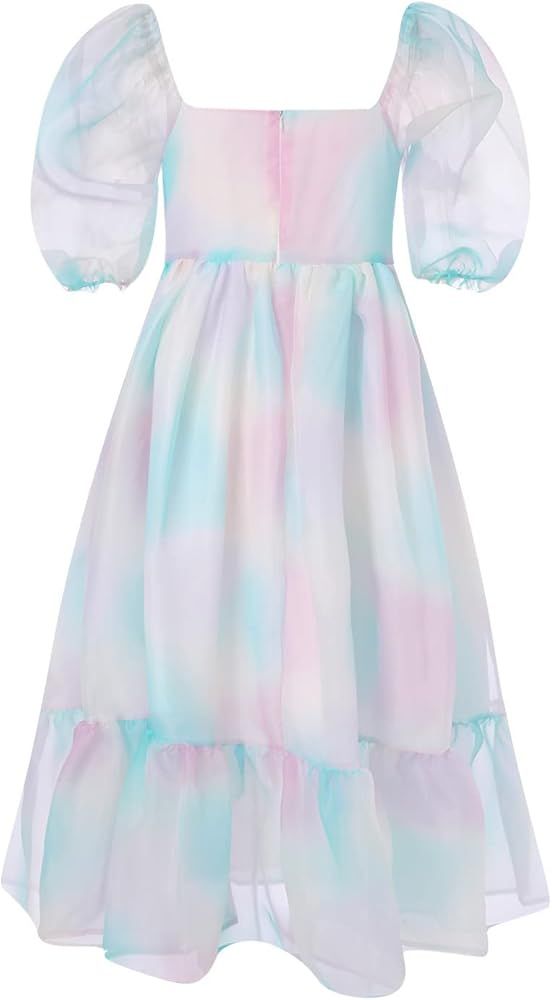 Womens Puff Sleeve Tulle Dress Princess Mini Dress Square Neck Bubble Sleeve Mesh Ruffle Dress for P | Amazon (US)