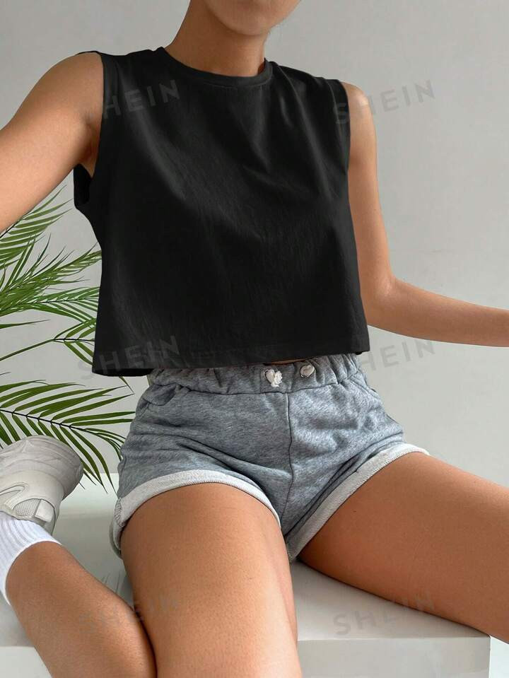 SHEIN Women's Wide Shoulder Round Neck Crop Top Tank Top For Summer For Casual Wear | SHEIN
