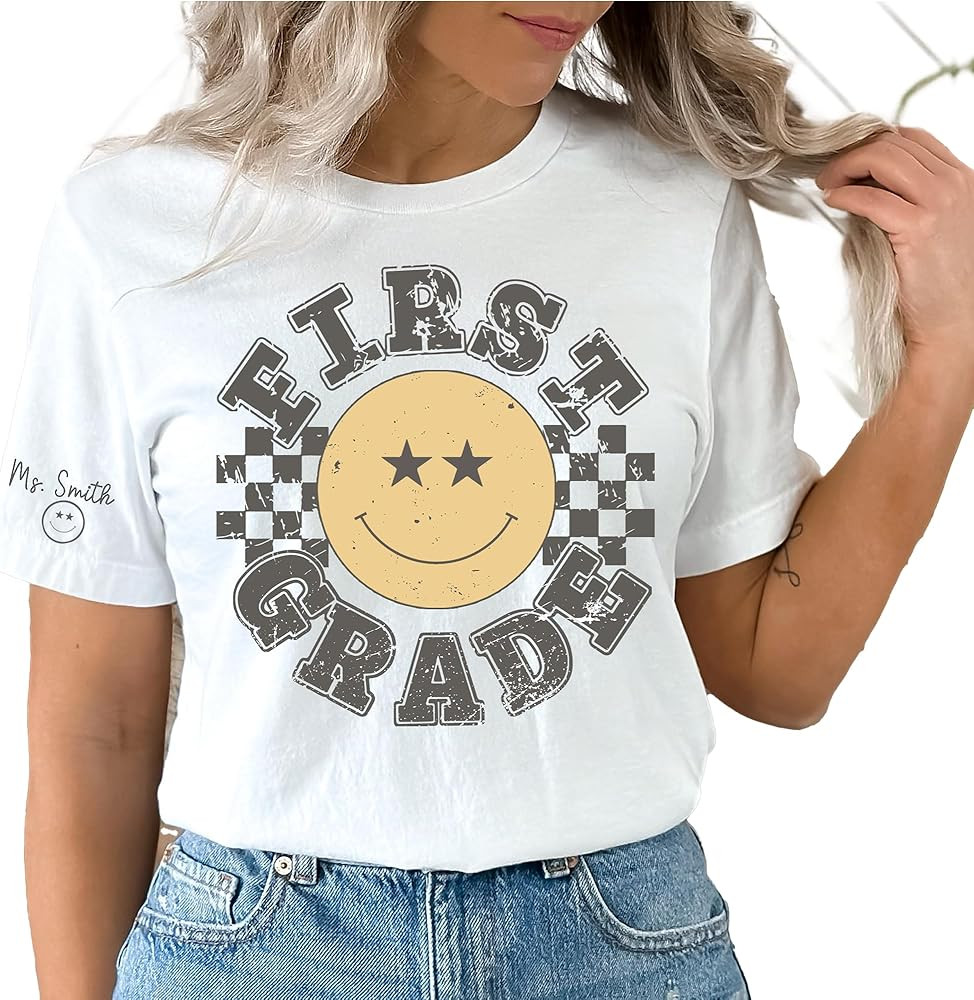 Retro Teacher Shirts First Grade Teacher Shirt 1st Grade Teacher Tshirt Back to School Tshirt Cus... | Amazon (US)