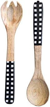 Creative Co-Op Mango Wood Salad Servers with Black & White Gingham Handles | Amazon (US)