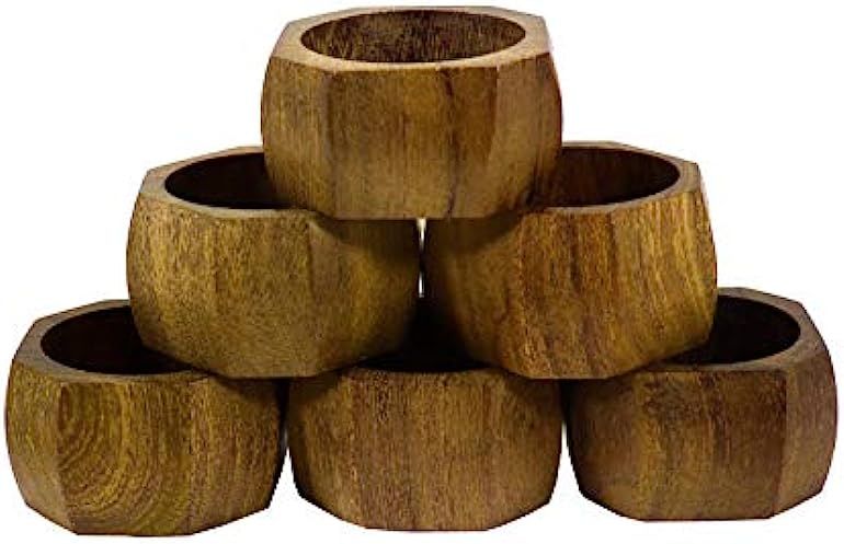 THE ASCENT MEMORIAL Wooden Napkin Rings Set of 6 for Dinning Table Decor | Wood Napkin Holder Set... | Amazon (US)