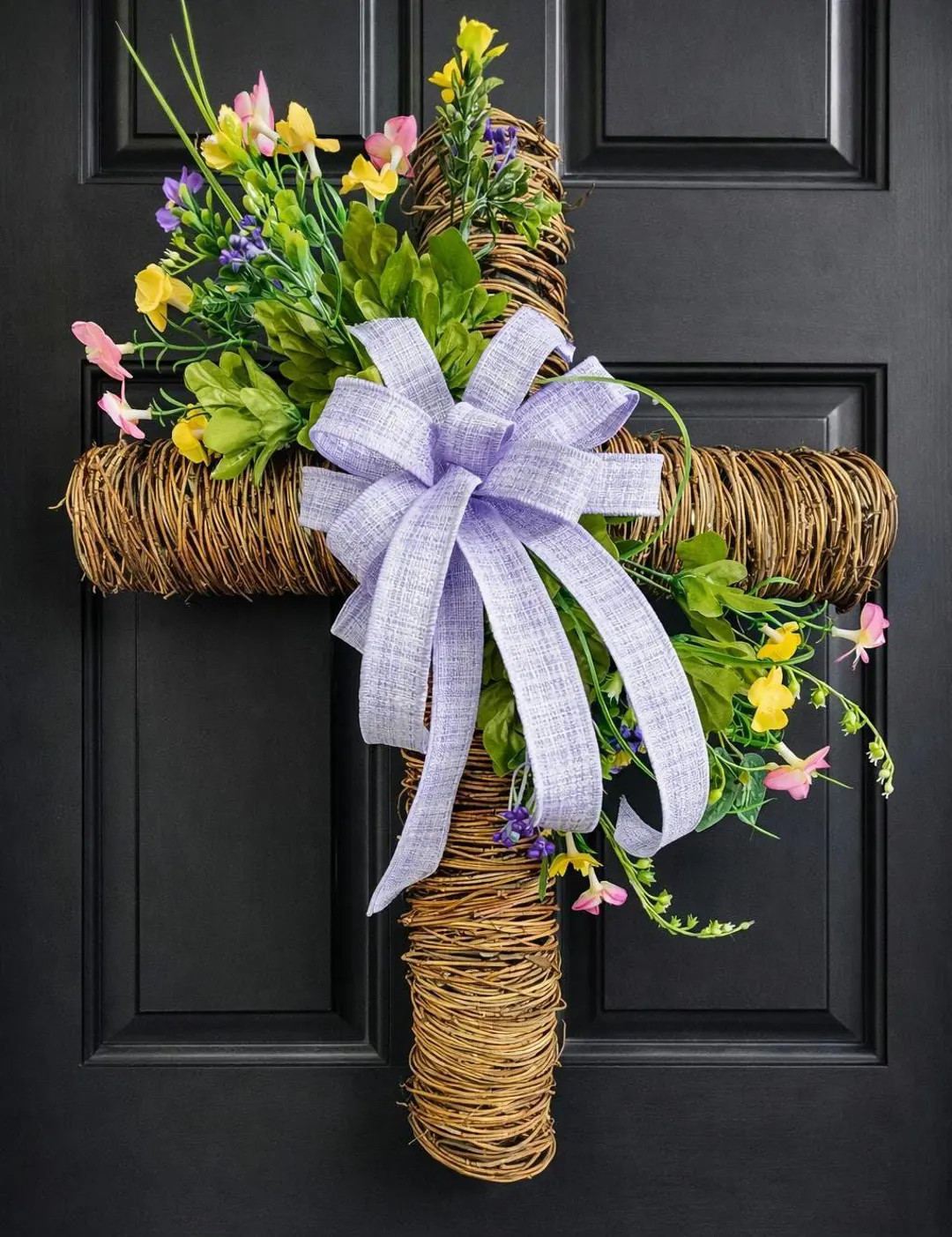 Easter Grapevine Cross Wreath • Floral Cross Door Hanger • Christian Home Decor • Spring Cr... | Etsy (US)