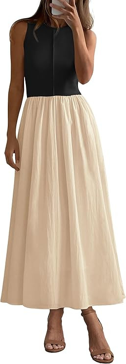 PRETTYGARDEN Maxi Dresses for Women 2025 Summer Casual Sleeveless Patchwork Flowy Vacation Sundre... | Amazon (US)