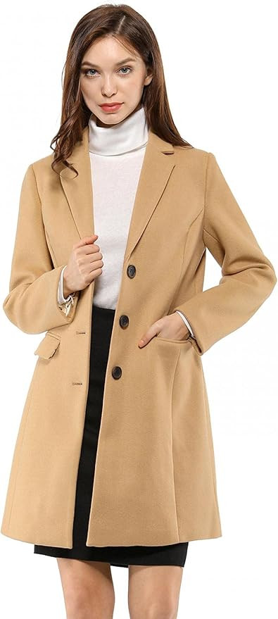 Allegra K Women's 2024 Pea Coat Single Breasted Long Winter Coats for Women | Amazon (US)